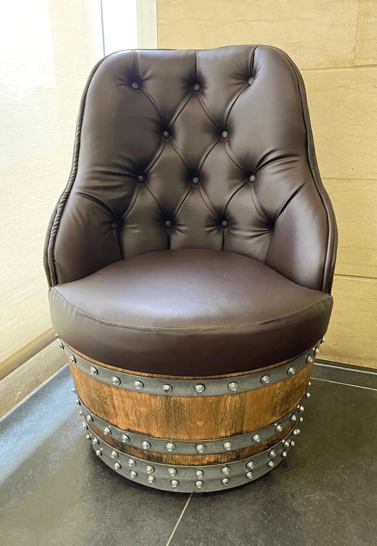 Luxury Whiskey & Wine Barrel Captain Chair with Hidden Safe