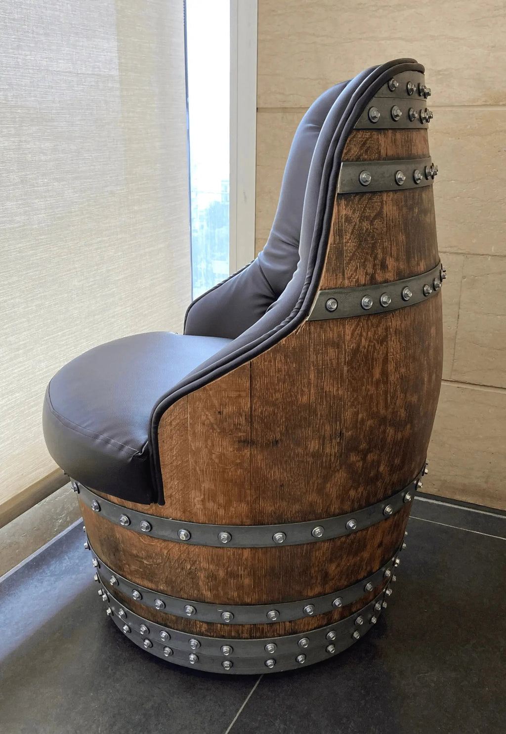 Luxury Whiskey & Wine Barrel Captain Chair — Memory Foam, Brown Upholstery