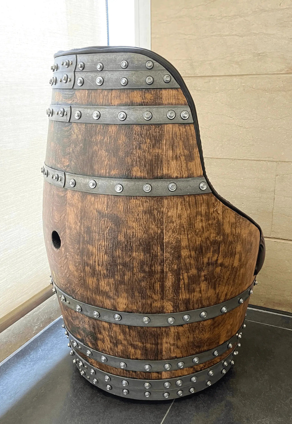 Luxury Whiskey & Wine Barrel Captain Chair — Memory Foam, Brown Upholstery