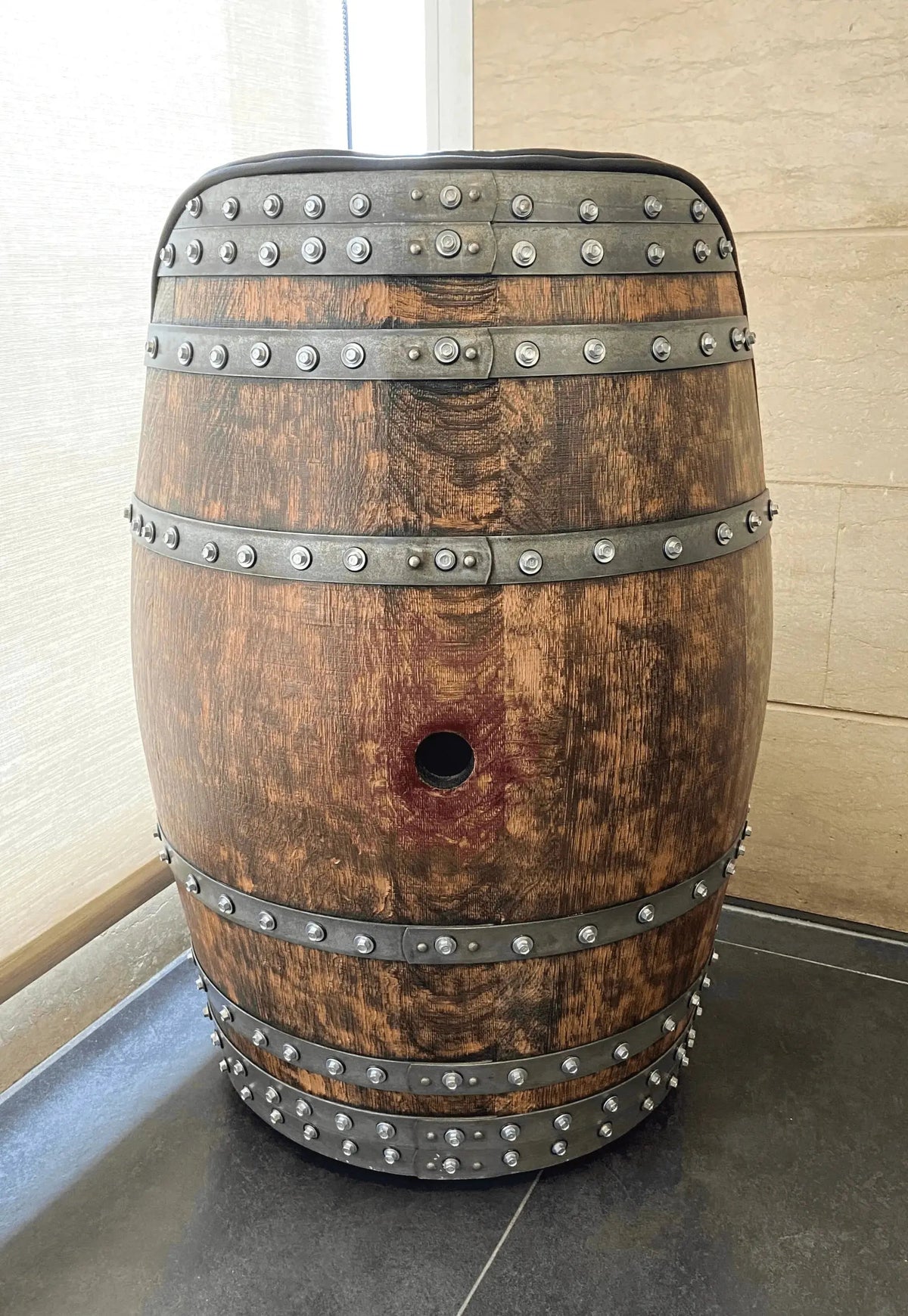 Luxury Whiskey & Wine Barrel Captain Chair — Memory Foam, Brown Upholstery