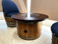 Whiskey & Wine Barrel Coffee Table — Mid-Barrel Glass Top, Hidden Storage