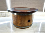 Whiskey & Wine Barrel Coffee Table — Mid-Barrel Glass Top, Hidden Storage