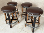 Whiskey & Wine Barrel Bistro Pub Set — 2 Stools, Glass Top, Foot Rail