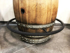 Whiskey & Wine Barrel Bistro Pub Set — 2 Stools, Glass Top, Foot Rail